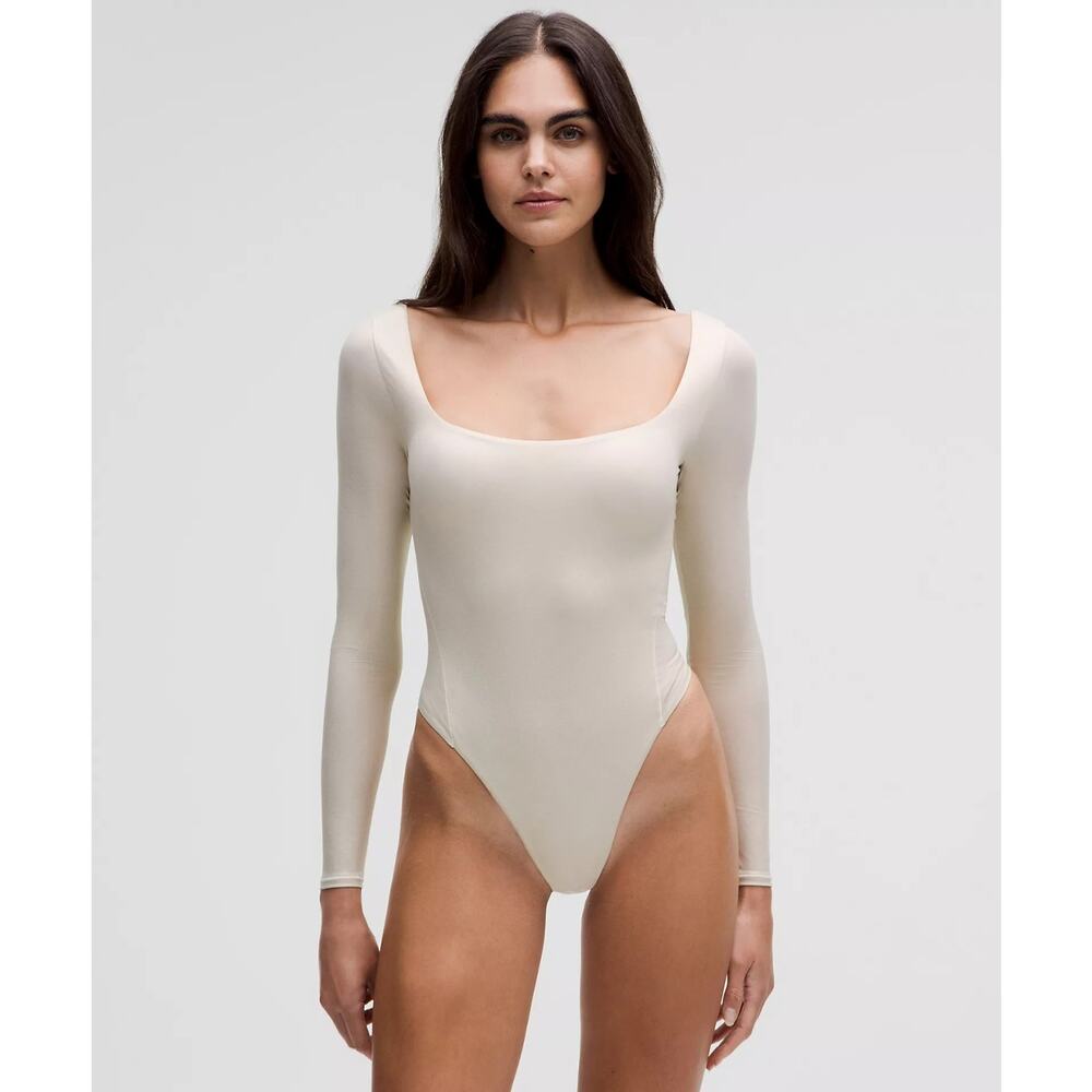 Lululemon Women's XL Wundermost Square Neck LS Bodysuit Bone Luxe Shine Nulu NWT